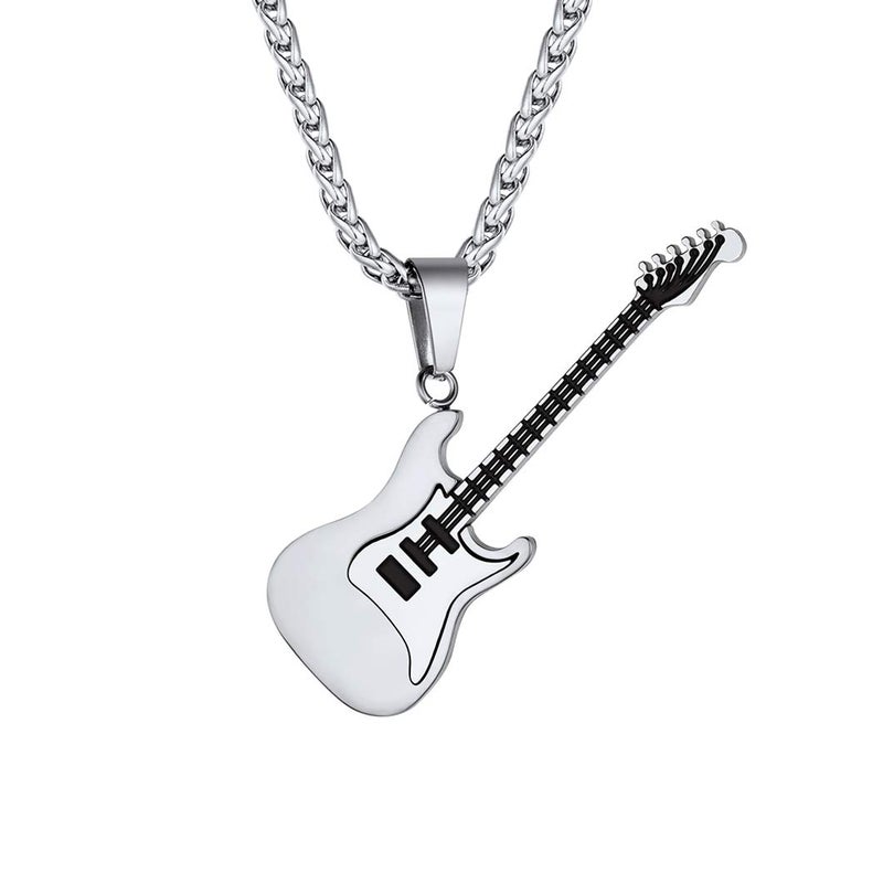Suplight Silver Electric Guitar Charm for Men Women Rock Punk Music Jewelry Stainless Steel Custom Engrave Guitar Bass Pendant Necklace - Image 1
